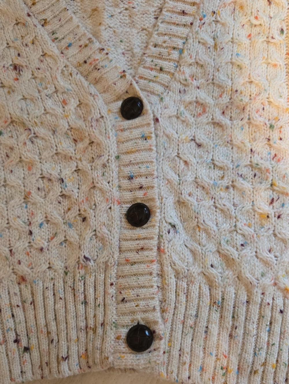 Talbots Cream Flecked Cable Knit Cardigan - Cropped